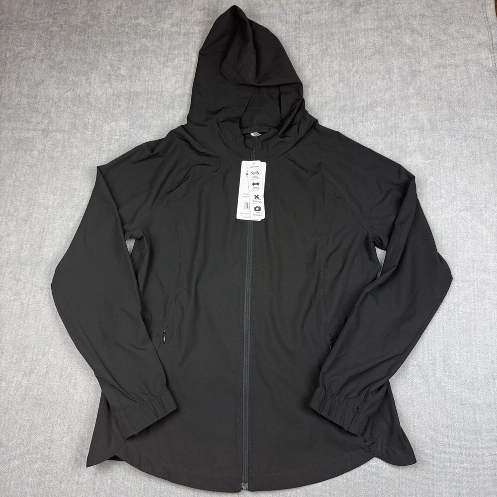 RBX Active Jacket Women's Size L Black Windbreaker Workout Full Zip Hood New - Picture 1 of 8